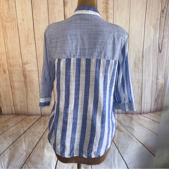 Chico's Blue and White Striped Blouse, Sz 2 or L 12 - Picture 4 of 9